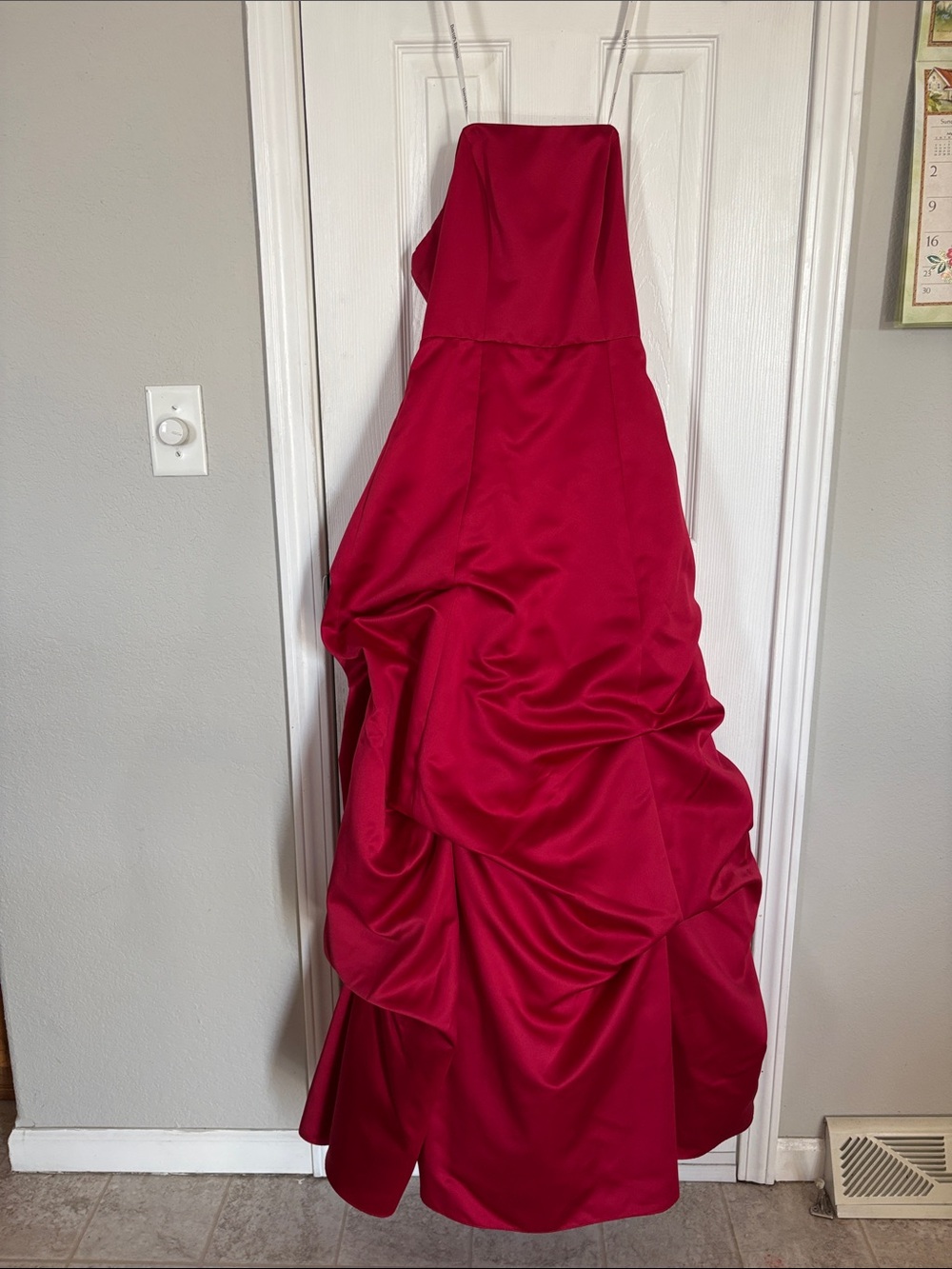 Strapless Red Prom Dress with Draped Ball Gown Skirt